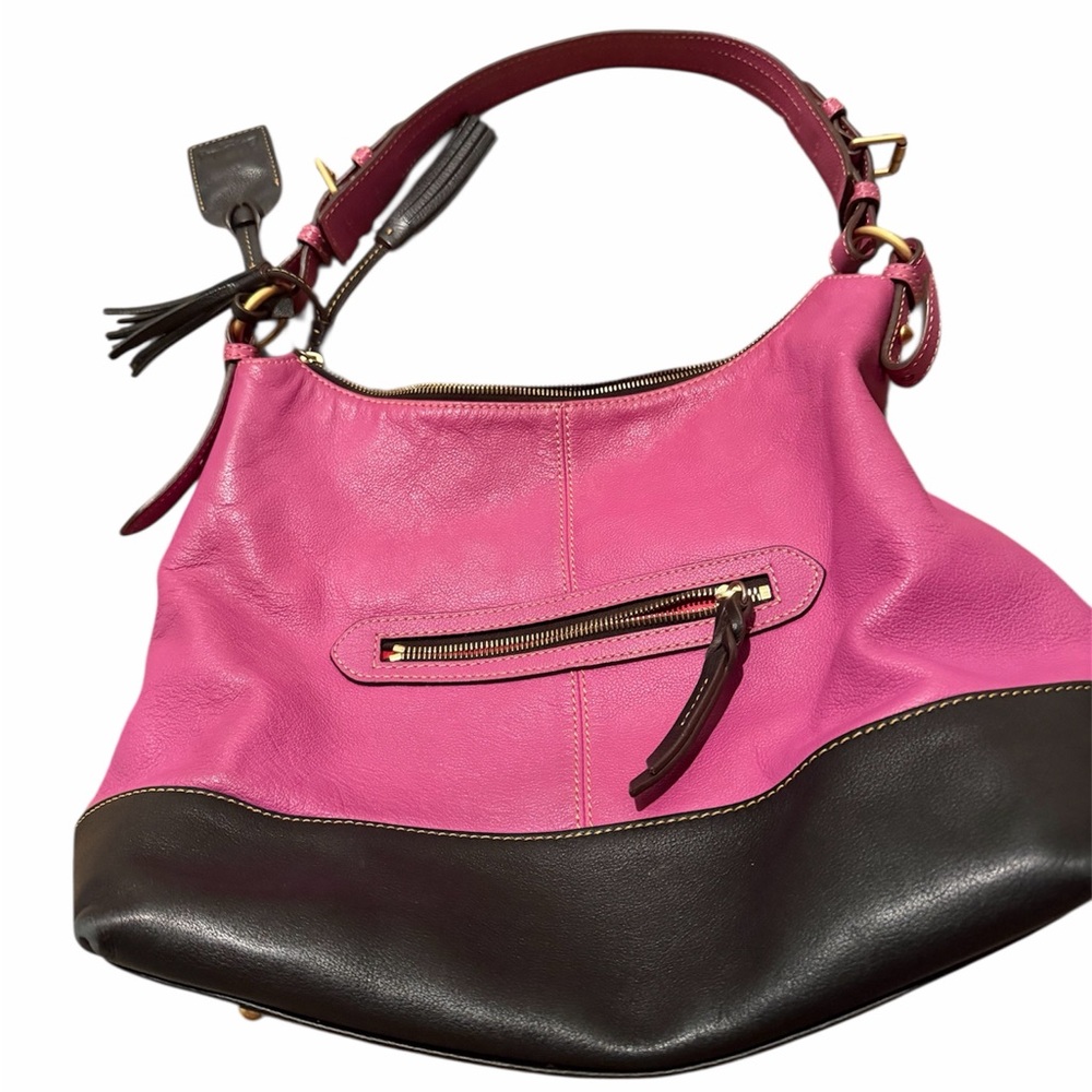 Dooney & Bourke Pink and Brown Leather Hobo Shoulder Bag - Picture 2 of 6